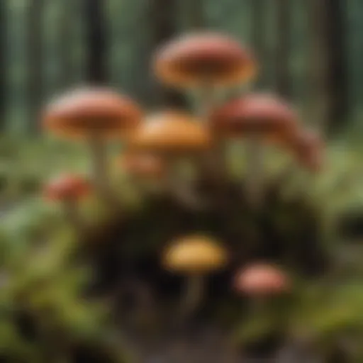 A diverse array of mushrooms found in Alaska, showcasing their unique colors and shapes.
