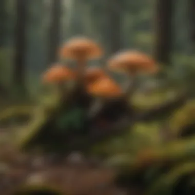 A picturesque Alaskan forest habitat where various mushrooms thrive.