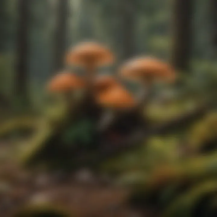 A picturesque Alaskan forest habitat where various mushrooms thrive.