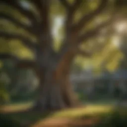 A mature tree in a backyard, highlighting its beauty and shade.