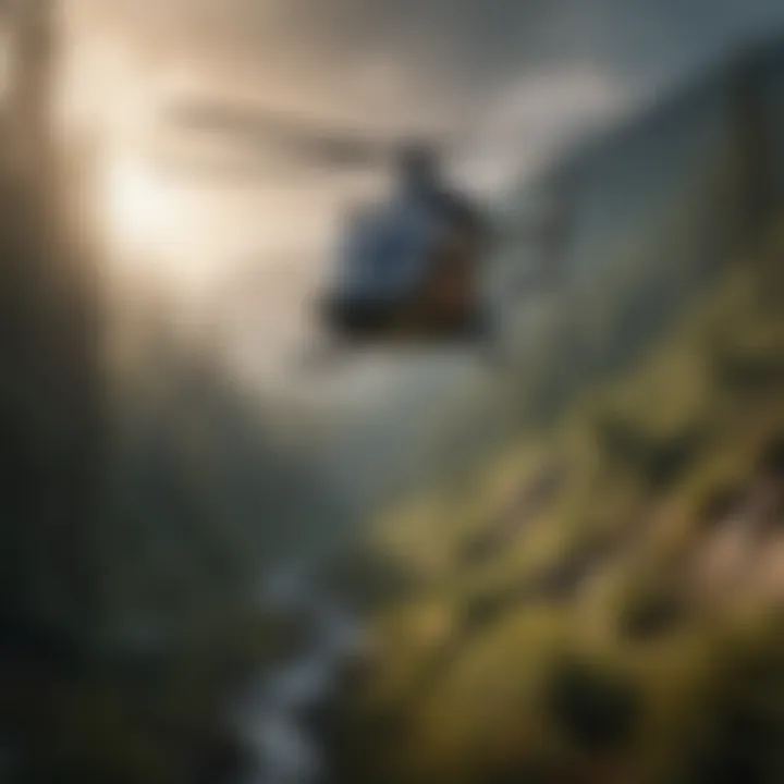 Helicopter in flight during a search and rescue operation.