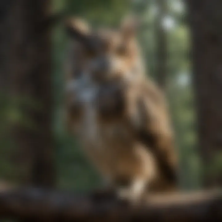 Close-up of a keenly observing owl perched on a branch