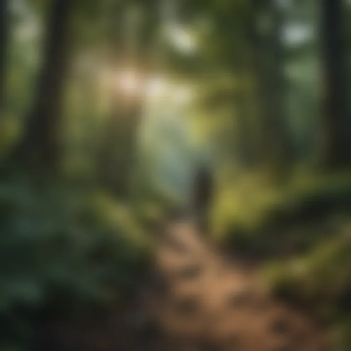 Scenic view of a backpacker on a trail surrounded by lush greenery