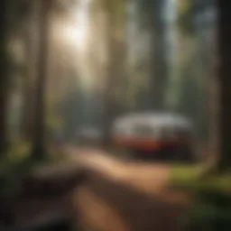 A serene campground surrounded by tall trees