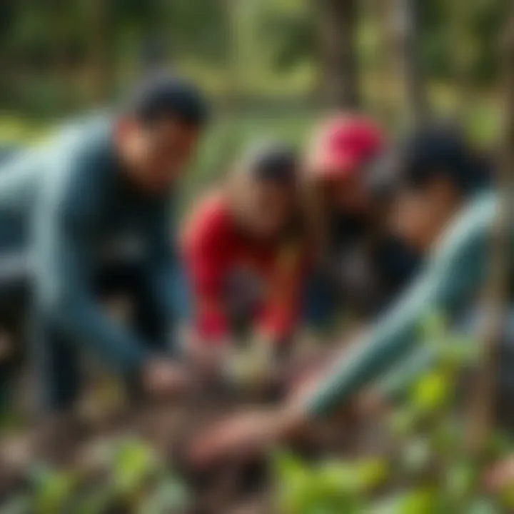 A diverse group of volunteers participating in a planting event