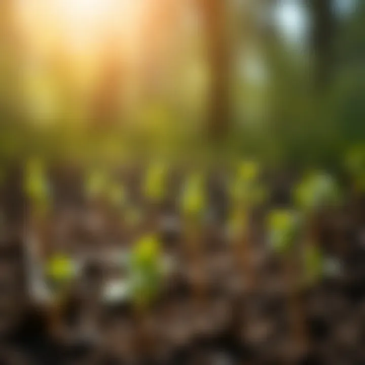 A close-up of young saplings ready for planting