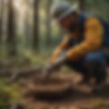 A professional assessing a bee nest location