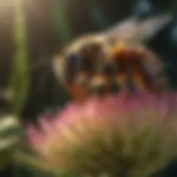 A close-up view of a bee collecting nectar from a vibrant flower.