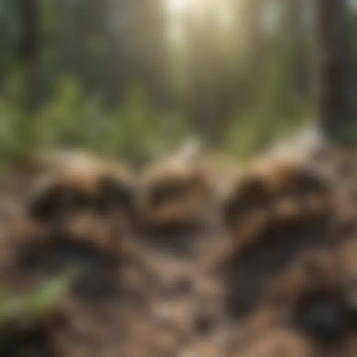 Close-up view of ground-nesting bees in their natural habitat