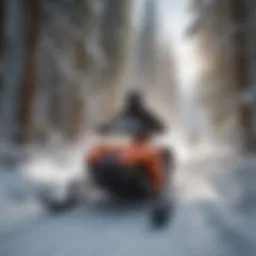 Snowmobiler navigating through a snow-covered forest