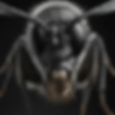 Anatomy of Black and White Wasps A detailed diagram highlighting the anatomy of black and white wasps, including their wings and stinger.