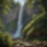 A breathtaking view of Bridal Veil Falls cascading down a rocky cliff, surrounded by lush greenery.