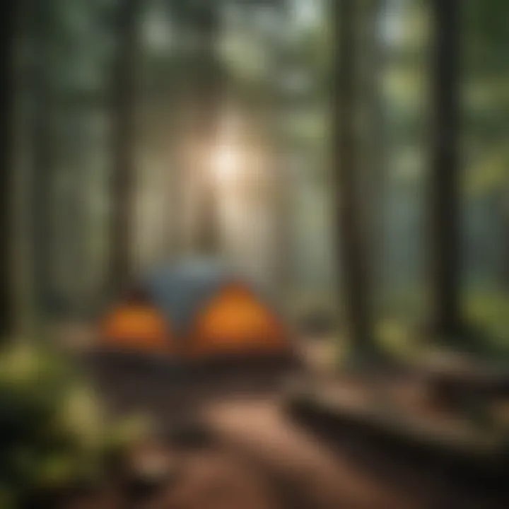 A tranquil campsite surrounded by lush forests