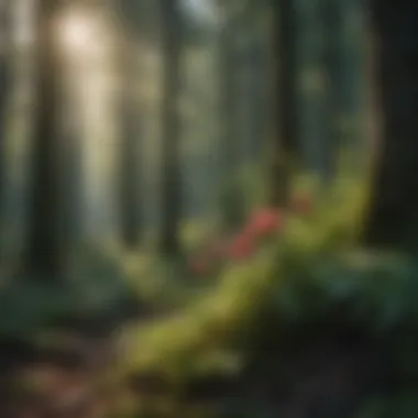 Flourishing Flora: Biodiversity in Action A close-up of the flora thriving in a vibrant forest ecosystem