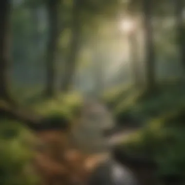 Serenity of the Woodland Ecosystem A serene woodland landscape showcasing diverse flora and fauna