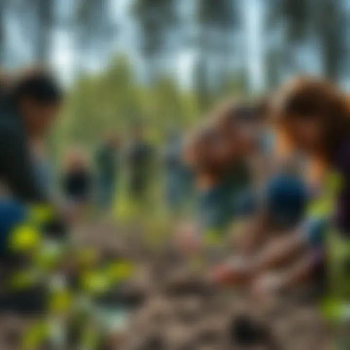 Community Engagement in Environmental Restoration A gathering of individuals engaged in a community tree planting event.