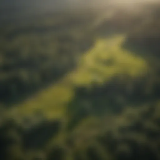 Aerial view of lush pasture land after timber clearance