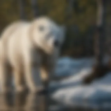 A polar bear navigating shrinking ice caps