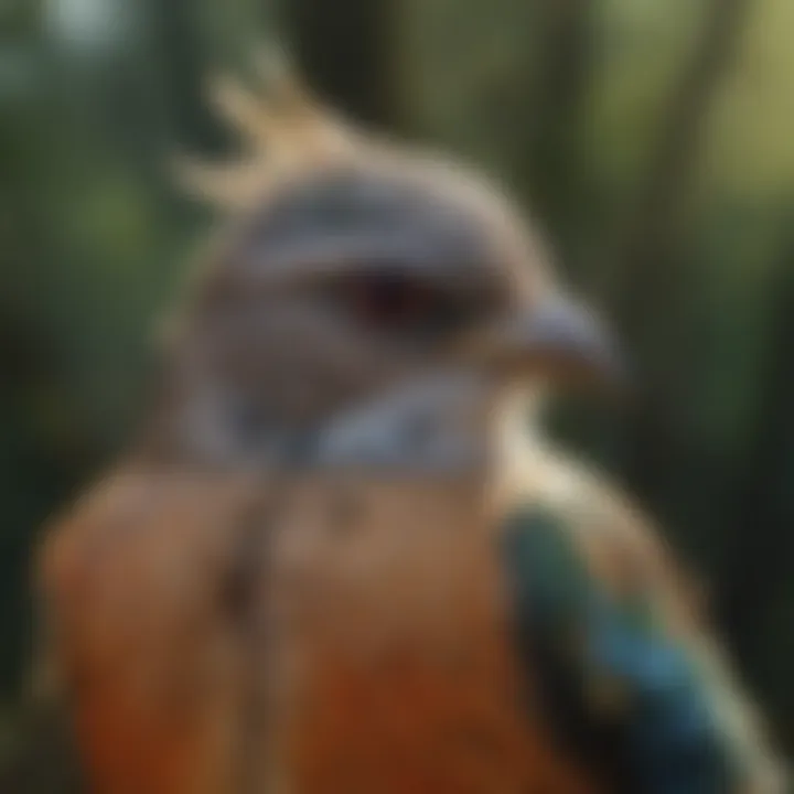 Close-up of a bird displaying unique physical characteristics and plumage.