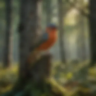 Birds and Their Roles in Woodland Ecosystems A serene woodland environment highlighting the ecological roles of birds within the ecosystem.