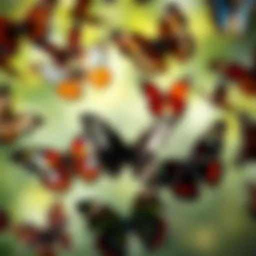 Diversity of Butterfly Wing Patterns A vibrant display of various butterfly species showcasing their unique wing patterns.