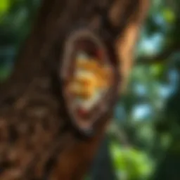 Close-up of tree limb anatomy showcasing bark, cambium, and wood layers