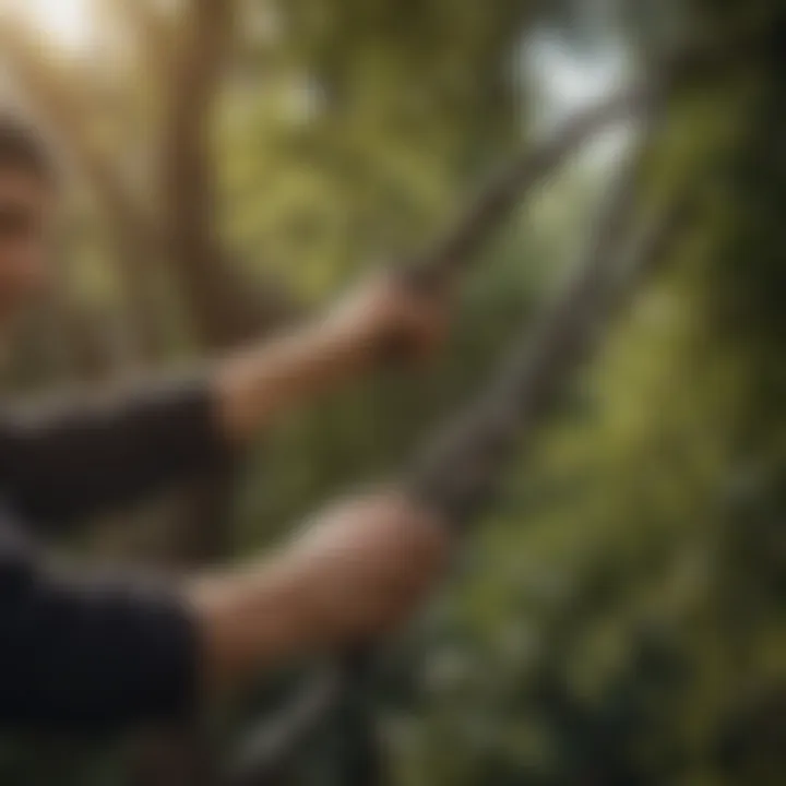 A close-up view of tree branches being pruned for better growth.