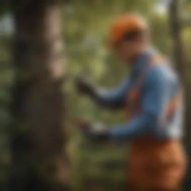 An expert demonstrating precise tree pruning techniques.