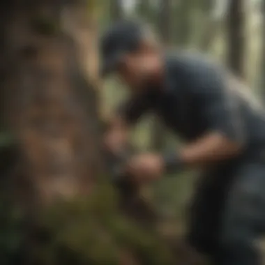 A skilled arborist demonstrating precision cutting techniques on a tree trunk