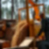 A high-capacity industrial woodchipper in action, processing logs efficiently.