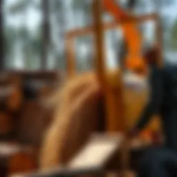 A high-capacity industrial woodchipper in action, processing logs efficiently.