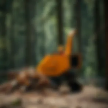 Safety Measures in Woodchipper Operation Demonstration of safety measures employed during woodchipper operation.