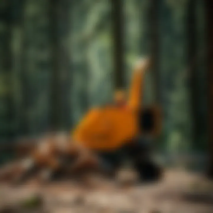 Safety Measures in Woodchipper Operation Demonstration of safety measures employed during woodchipper operation.