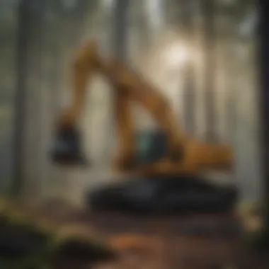 Feller Buncher Operating in Dense Forest Feller buncher machine in action in a forest