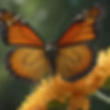 Close-up of a monarch butterfly perched on a flower, showcasing its vibrant wings