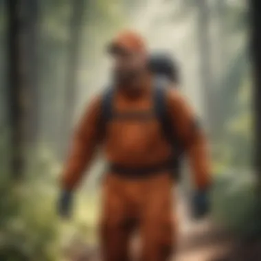 Hiker in Protective Clothing Illustration of a hiker in protective clothing in a forest setting