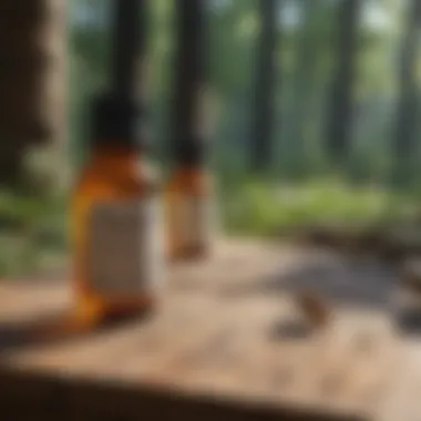 Natural Repellents for Ticks An array of natural repellents such as essential oils displayed on a wooden table.