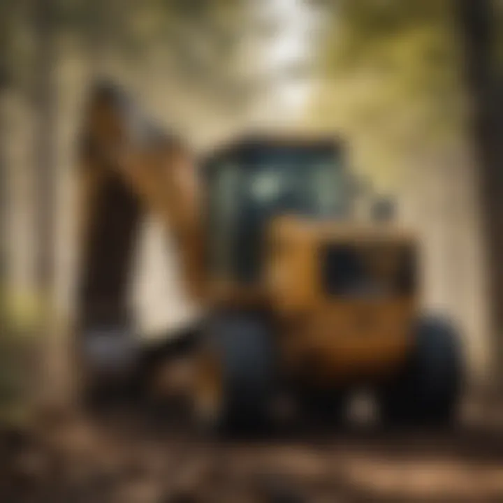 Close-up of heavy machinery used in tree clearing operations.