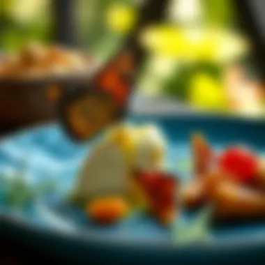 A culinary dish garnished with monarch butter