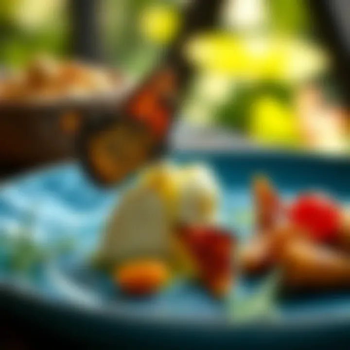 A culinary dish garnished with monarch butter