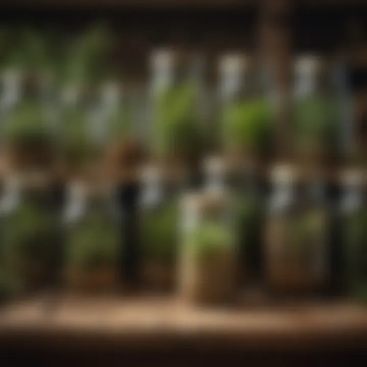 An array of dried herbs in jars showcasing preservation methods