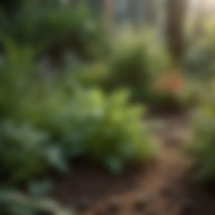 Close-up view of essential herbs growing in a garden