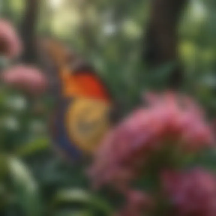 Close-up of a butterfly resting on a colorful bloom