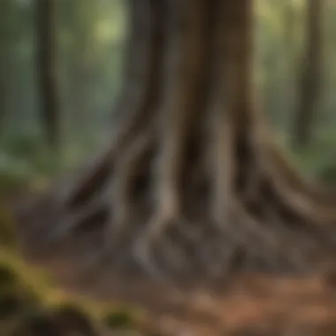 A close-up view of tree roots being carefully uncovered