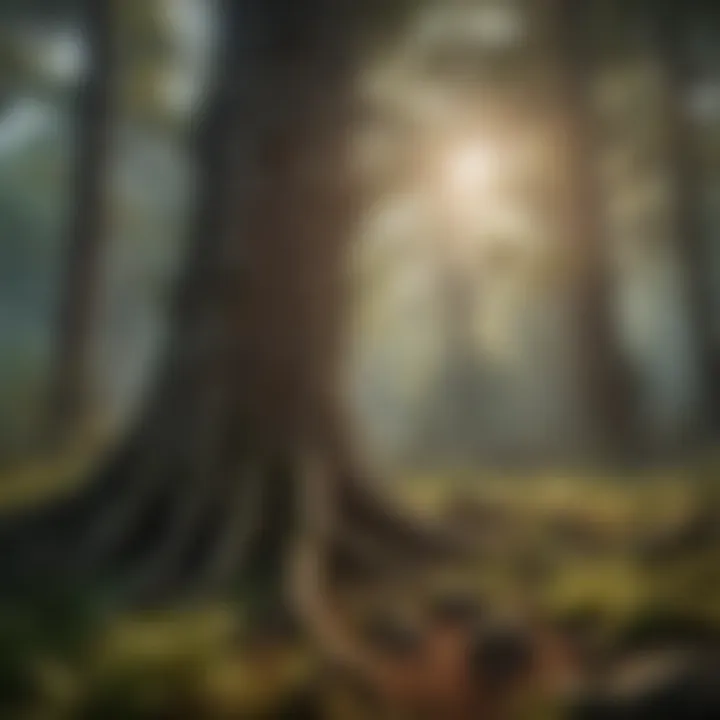 A serene ecosystem showcasing diverse flora and fauna