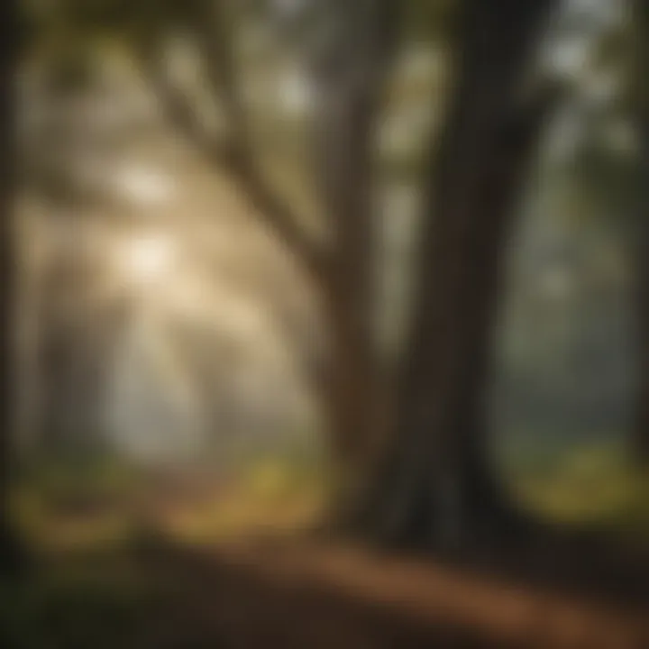 A serene landscape showcasing trees native to the Eastern Shore
