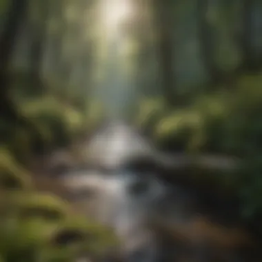 Stream flowing through a lush forest, representing water dynamics