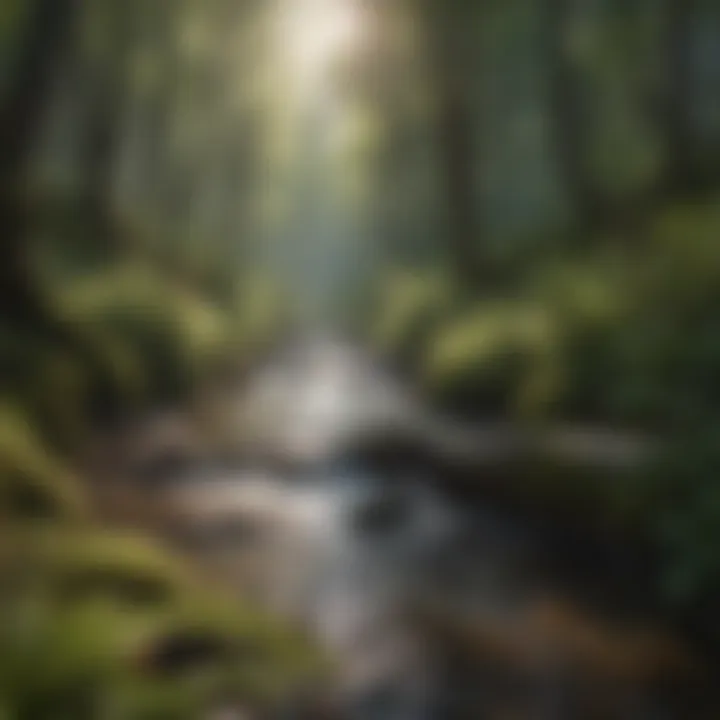 Stream flowing through a lush forest, representing water dynamics