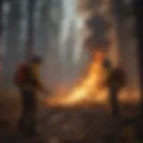 Wildland firefighting team in action during a controlled burn