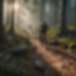 A mountain biker navigating a rocky trail in a forest